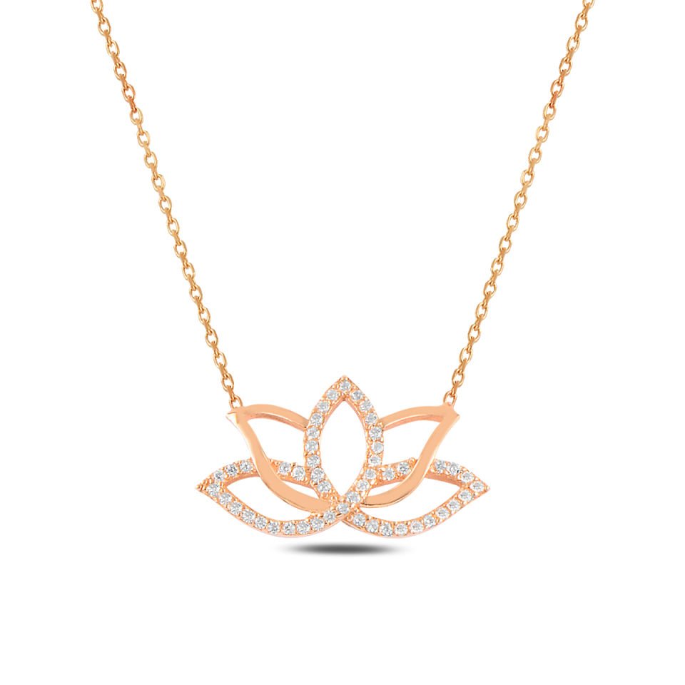 925 Ayar Rose Gümüş Lotus Çiçeği Kolye