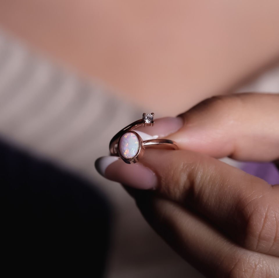 925 Ayar Gümüş Rose Opal Taşlı Yüzük