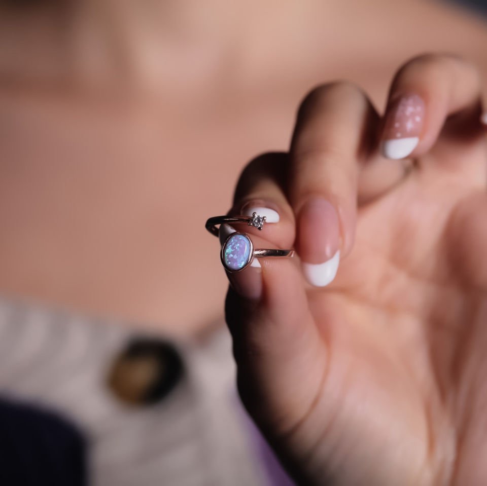 925 Ayar Gümüş Rose Opal Taşlı Yüzük