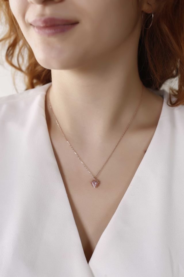 925 Ayar Gümüş Rose Kristal Kolye